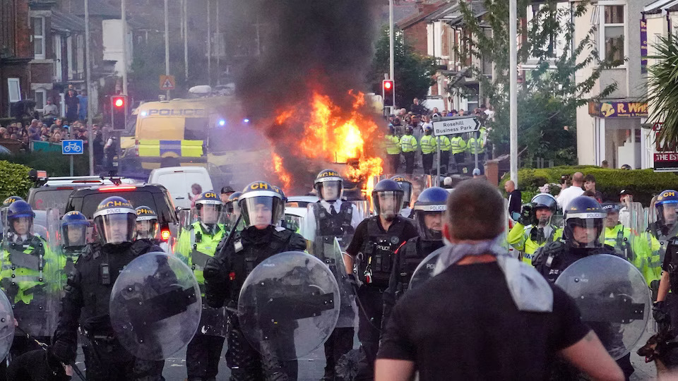 Violent Uprisings Erupt Across Britain Following Tragic Stabbing and Disinformation Campaign